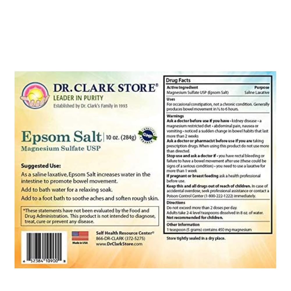 Epsom Salt, USP Food Grade Magnesium Sulfate, 10 Oz
