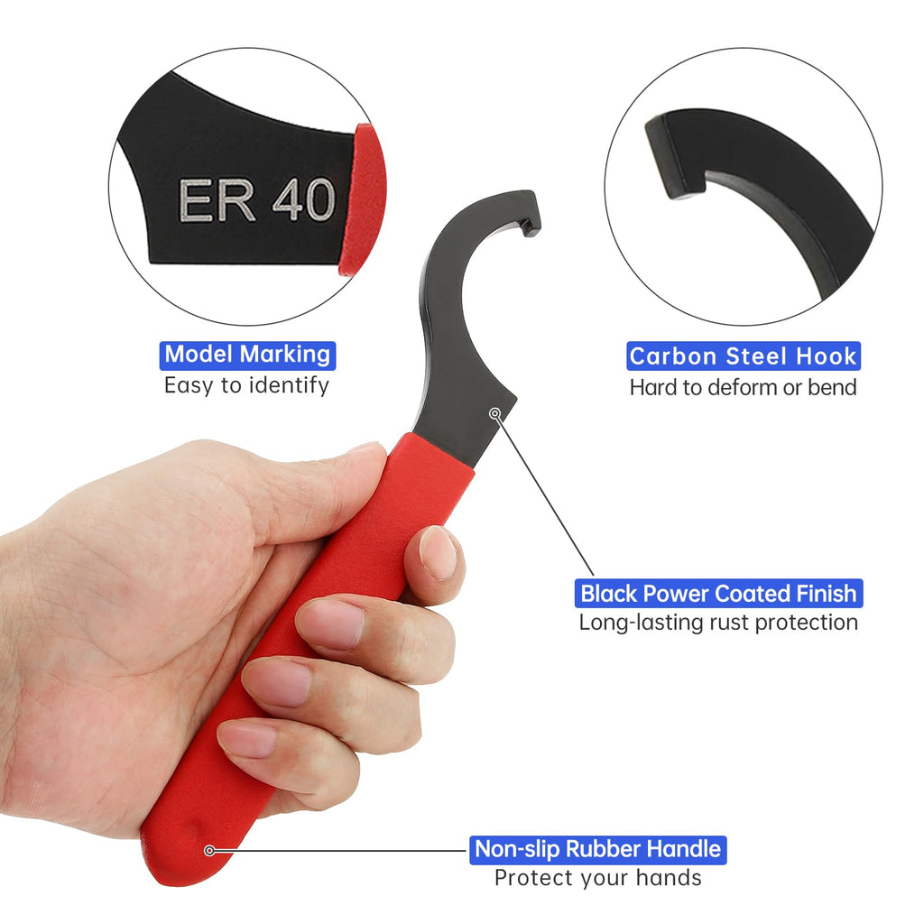 CLAHJQX ER40 Coilover Spanner Wrench, Adjustable Shock Spanner with Non-slip Handle, C-Shape Hook Wrench Tools for Collet Chuck Lathe Clamping Nut CNC ER 40