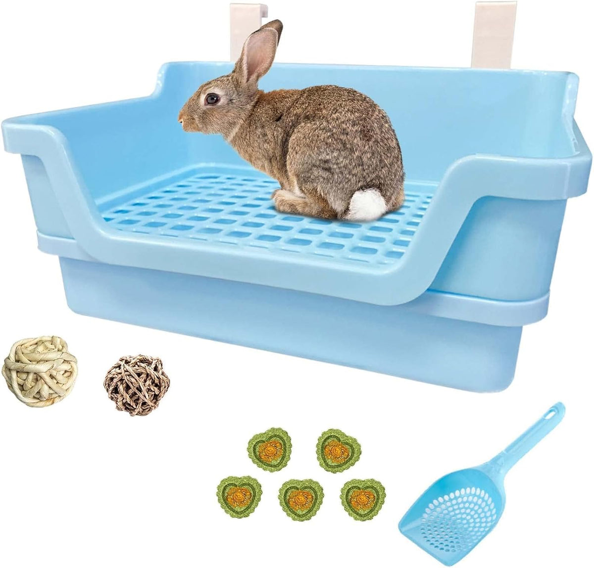 Large Rabbit Litter Box Deep Bunny Corner Toilet Box Double-Deck Small Animal Potty Trainer with Hooks for Adult