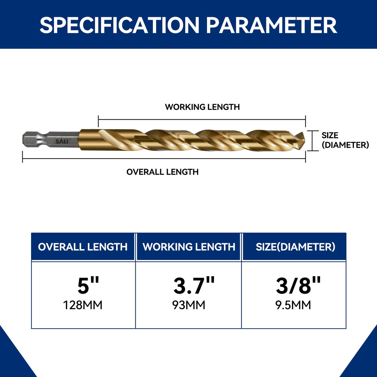 SALI Cobalt Drill Bit Set,3 Pack 3/8 Inch High Speed Steel Hex Shank Jobber Drill Bits, for Hardwood, Aluminum,Metal,Copper,Alloyed Steel