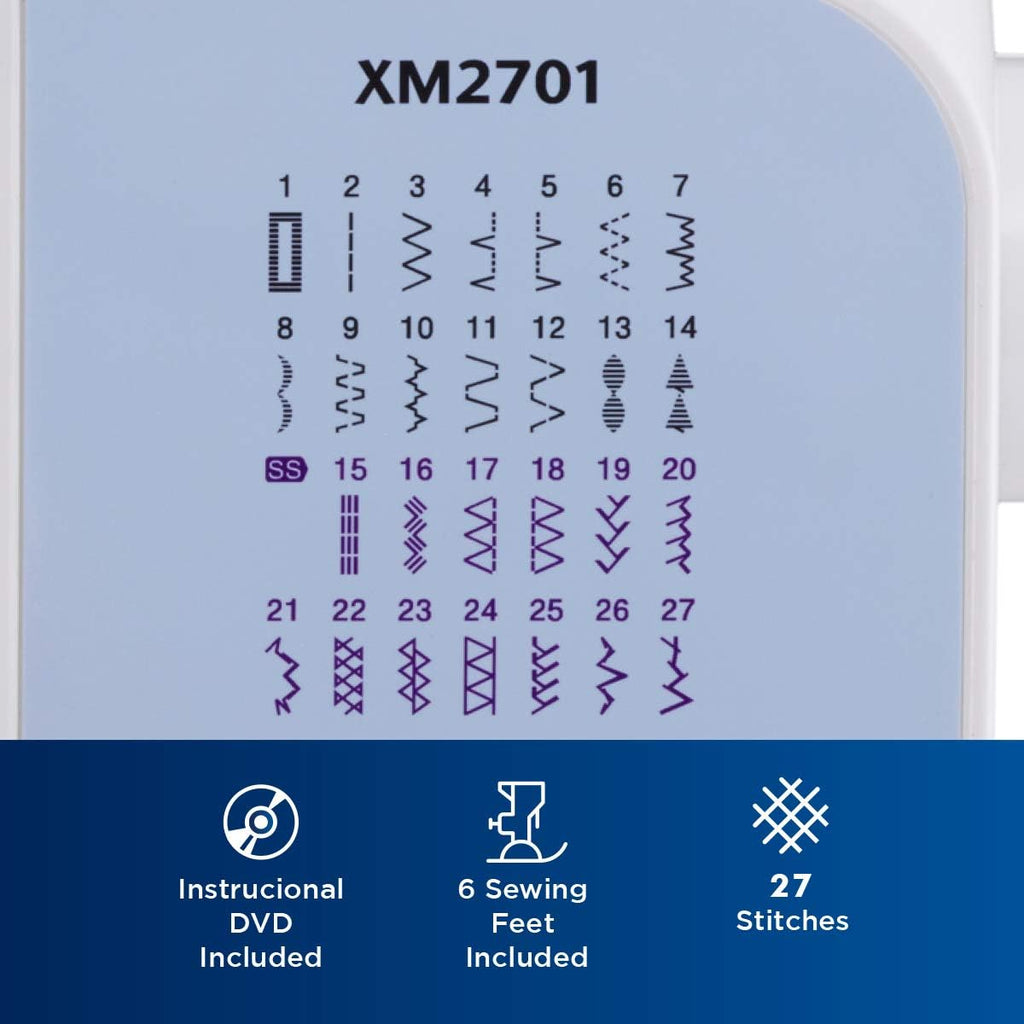 Sewing Machine, XM2701, Portable Sewing Machine, 27 Stitches | Easy sewing machine with 6 sewing feet, auto needle