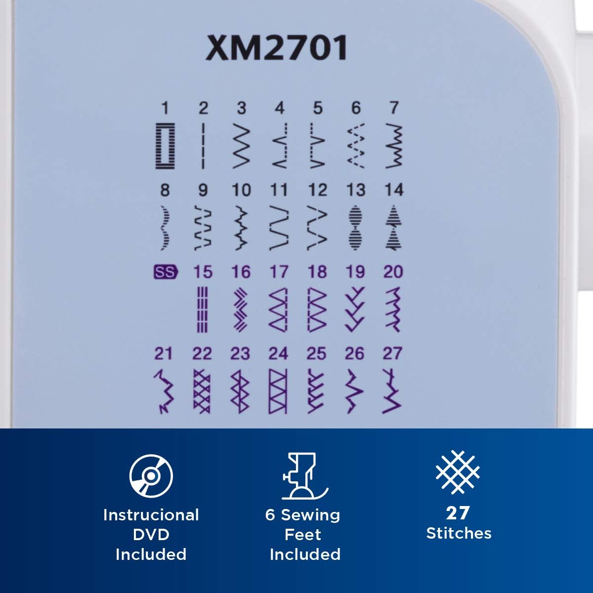 Sewing Machine, XM2701, Portable Sewing Machine, 27 Stitches | Easy sewing machine with 6 sewing feet, auto needle