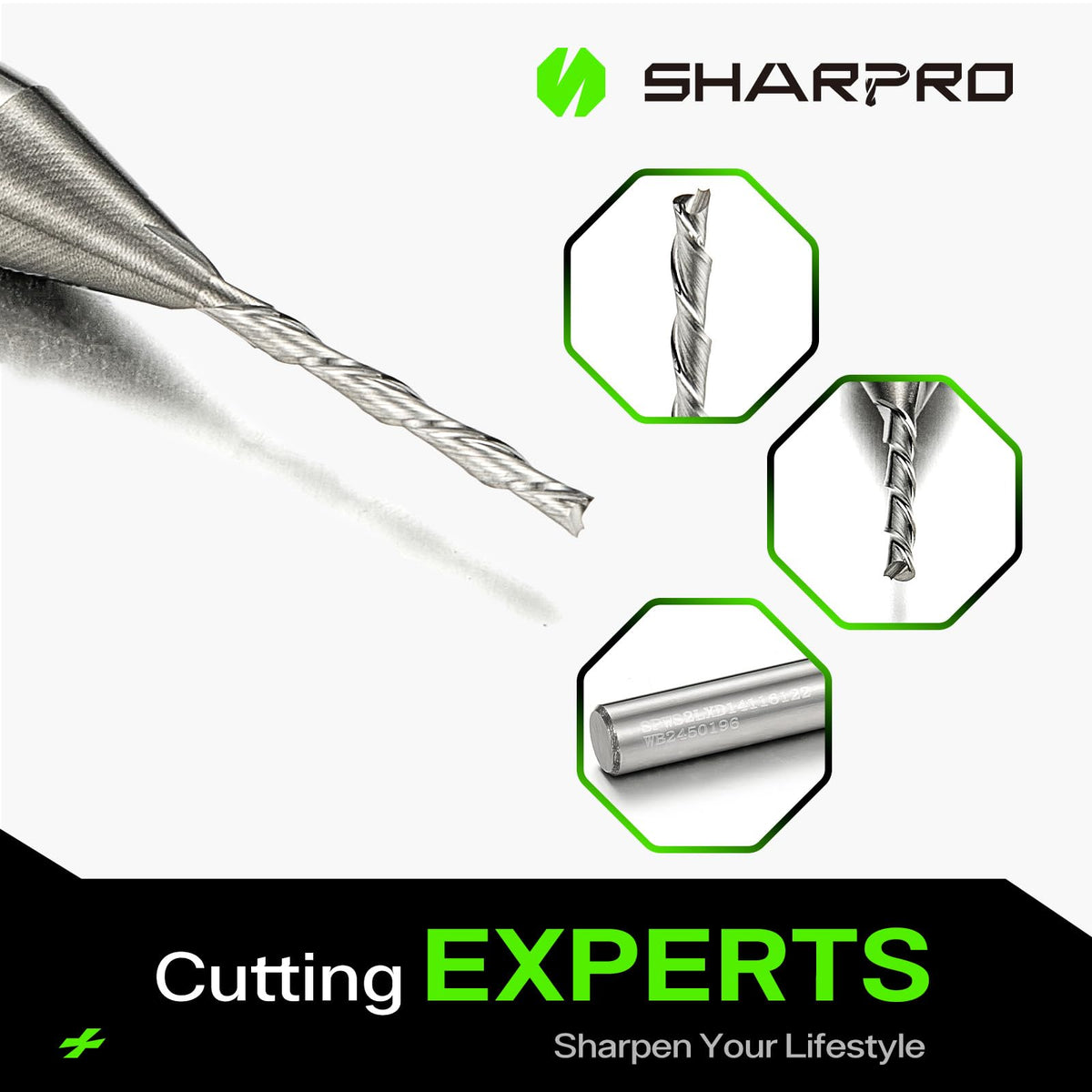 1/16 Router Bits 1/4 Shank, Spiral Downcut Router Bit, 1/16 Inch CNC Router Bits, Down Cut End Mills 1/4 Shank, Solid Carbide Endmills, Ideal for Wood Inlay, Grooving,1/2" CL,2" OVL