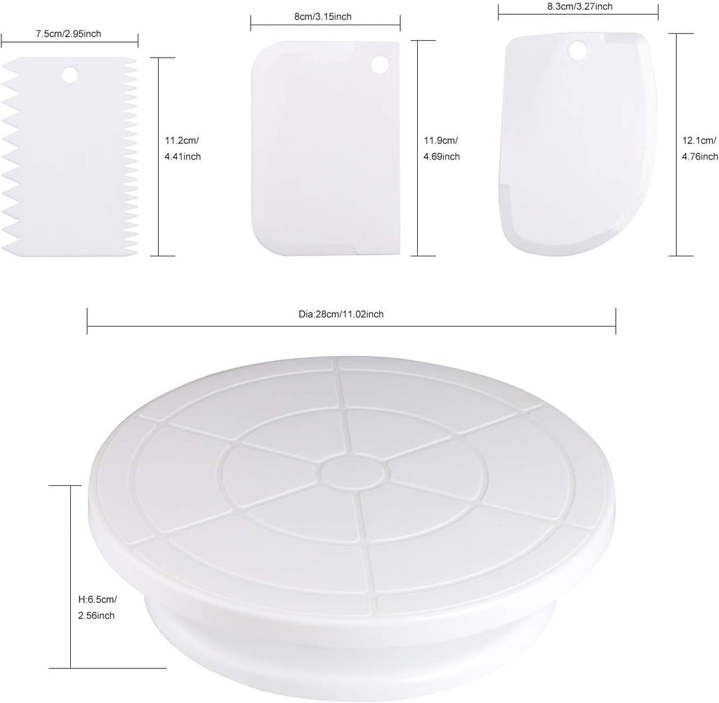 Cake Decorating Turntable,Cake Decorating Supplies with Decorating Comb/Icing Smoother(3pcs),2 Icing Spatula with