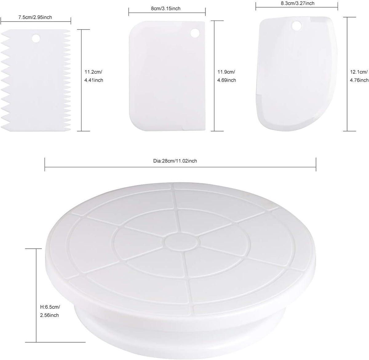Cake Decorating Turntable,Cake Decorating Supplies with Decorating Comb/Icing Smoother(3pcs),2 Icing Spatula with