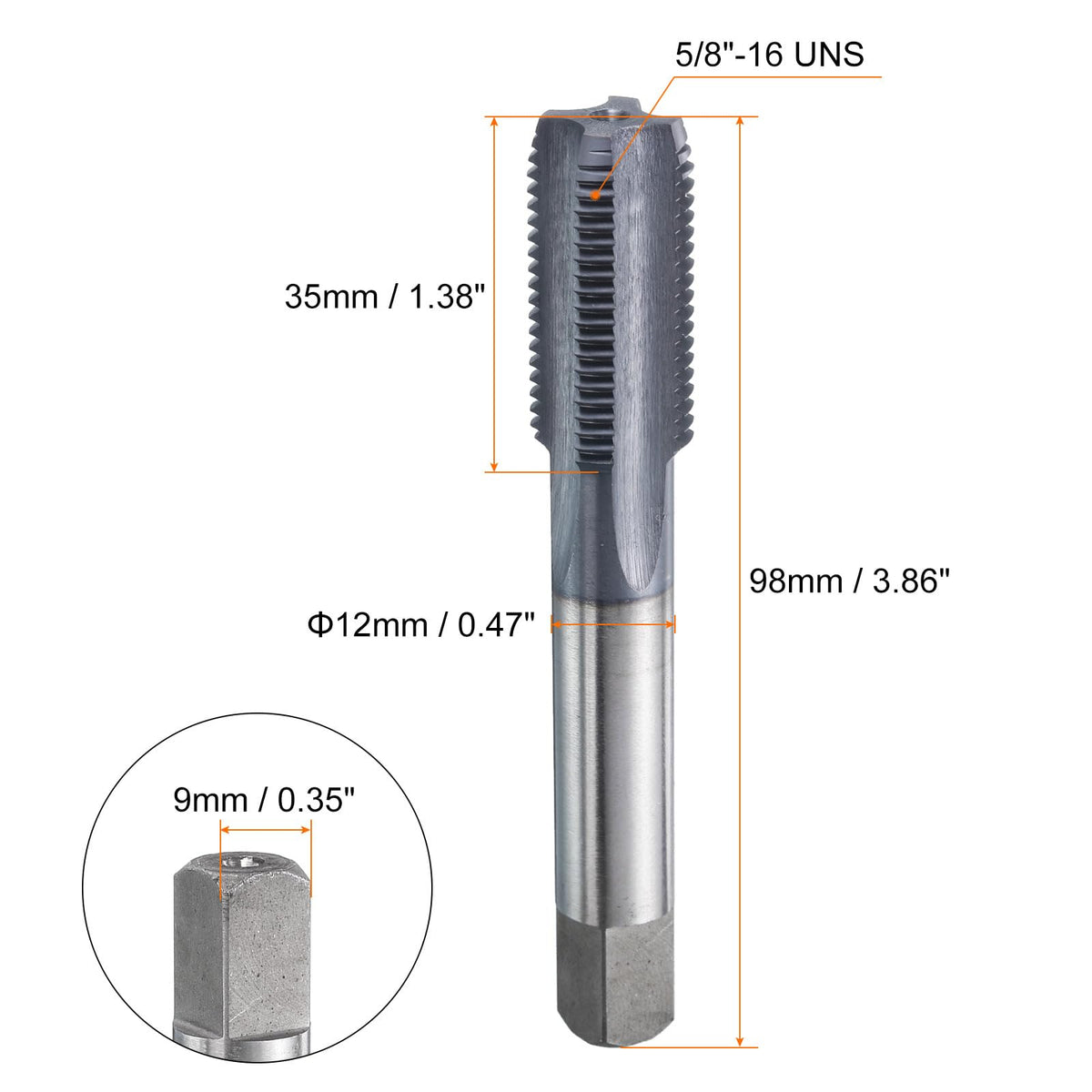 HARFINGTON 5/8"-16 UNS Thread Tap 6542 Cobalt High-Speed Steel TiCN Coated Plug Tap Right Hand Flat Head 4 Straight Flutes Screw Threading Hand Tap