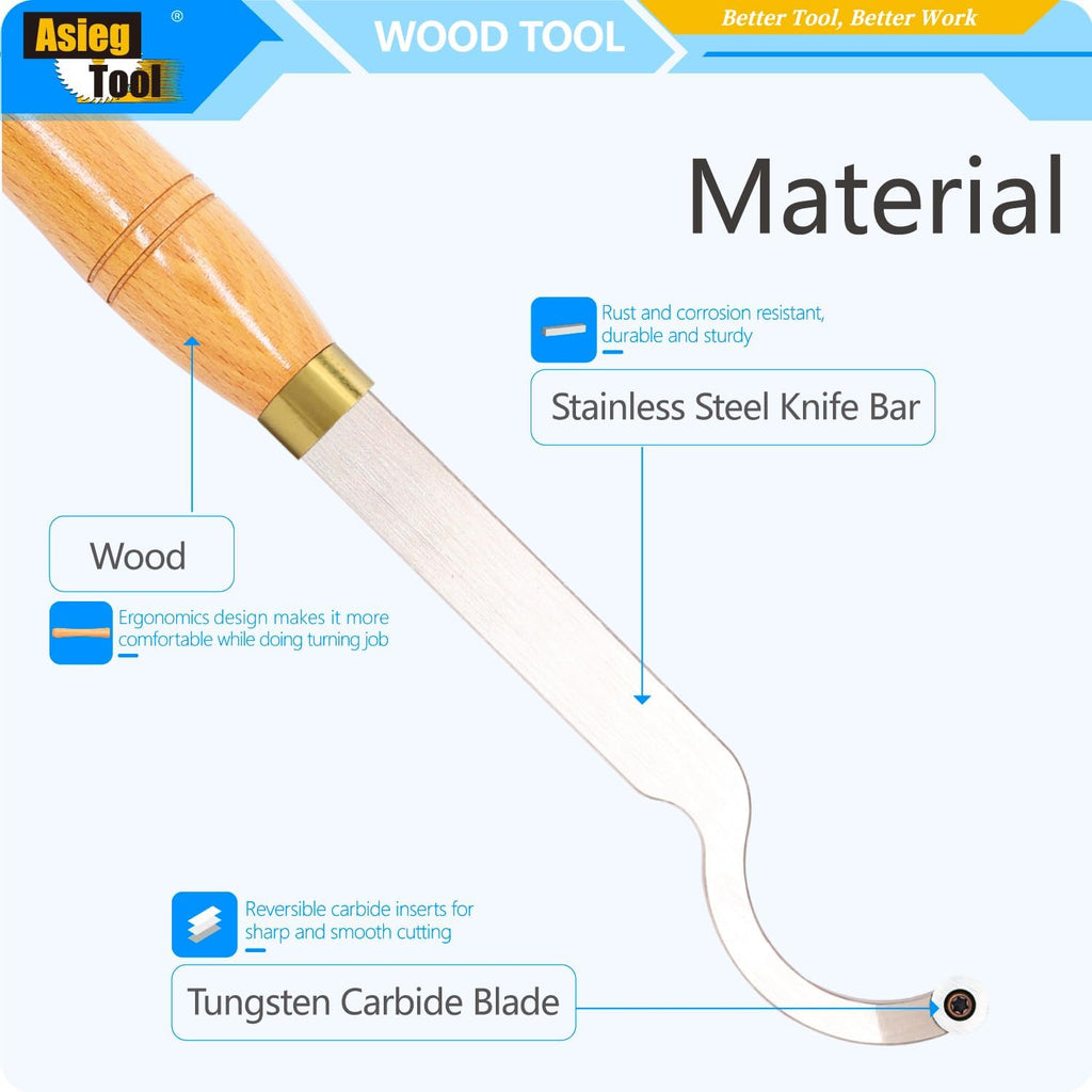 Swan Neck Hollower Carbide Tipped Wood Turning Tools Bended Lathe Chisel Tool Bar with Ci3 12mm Round Carbide Insert Cutter for Wood Hobbyist or DIY or Carpenter，19.68Inches