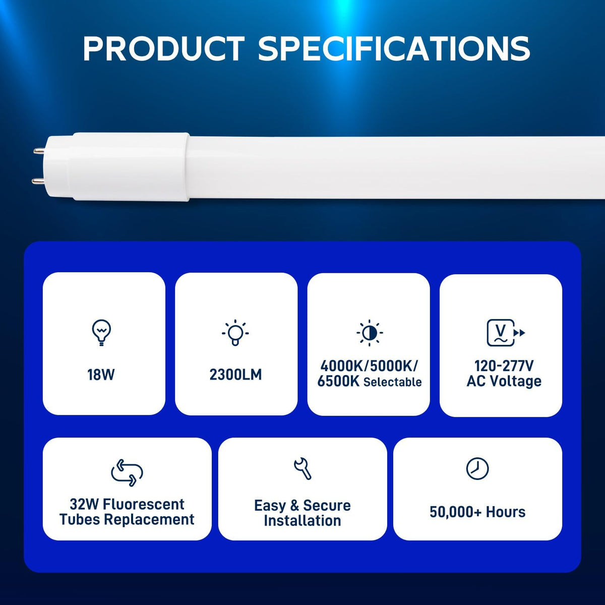hykolity 20 Pack 4FT LED T8 Hybrid Type A+B Light Tube, 3CCT 4000-6500K 18W