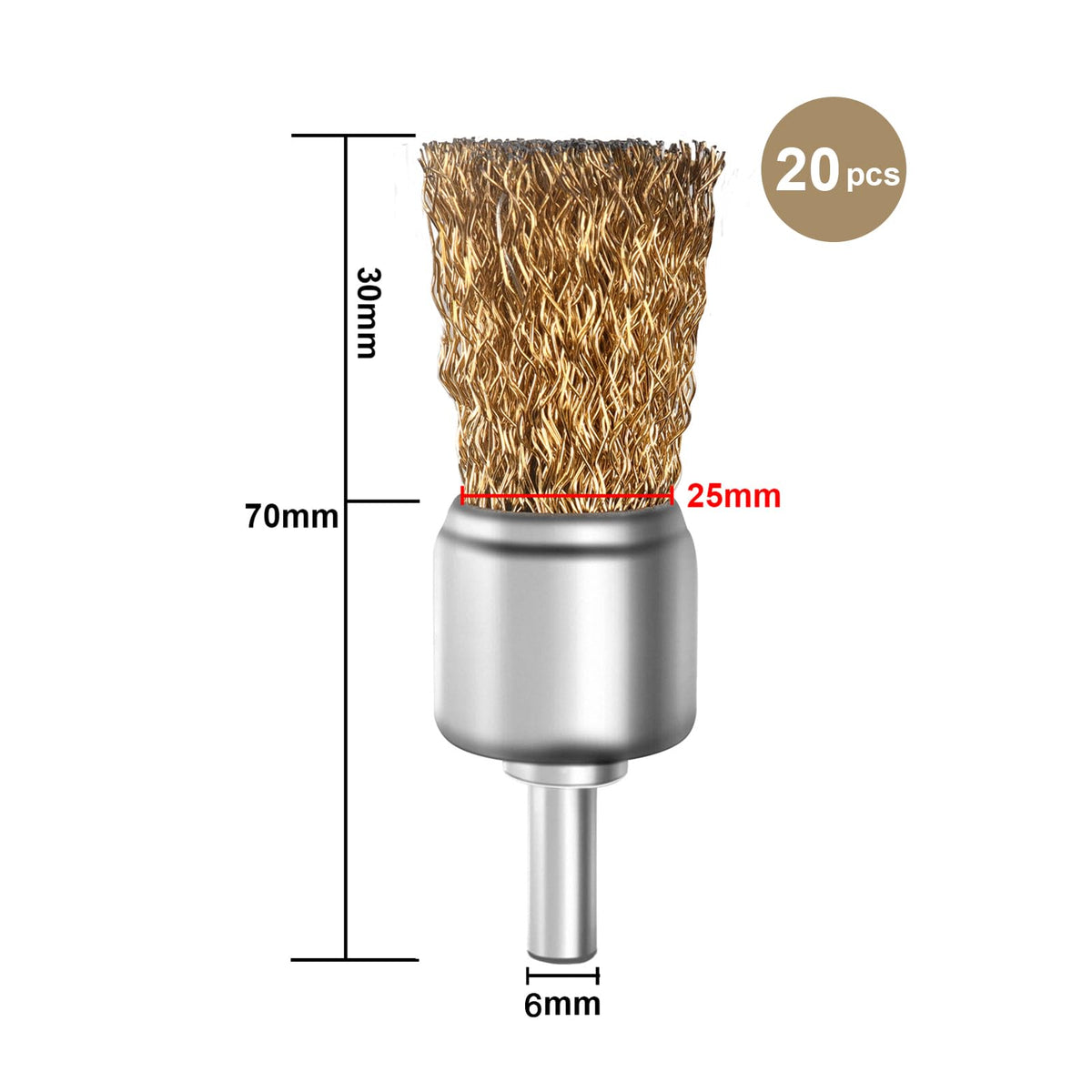 ATOPLEE 20pcs Brass Coated Wire Brush Wheel & Cup Brush Set with 1/4 Inch Round Shank,Diameter 1''(25mm) Crimped Wire Brush Wheel for Rust Removal, Corrosion and Scrub Surfaces,for Drill Attachment