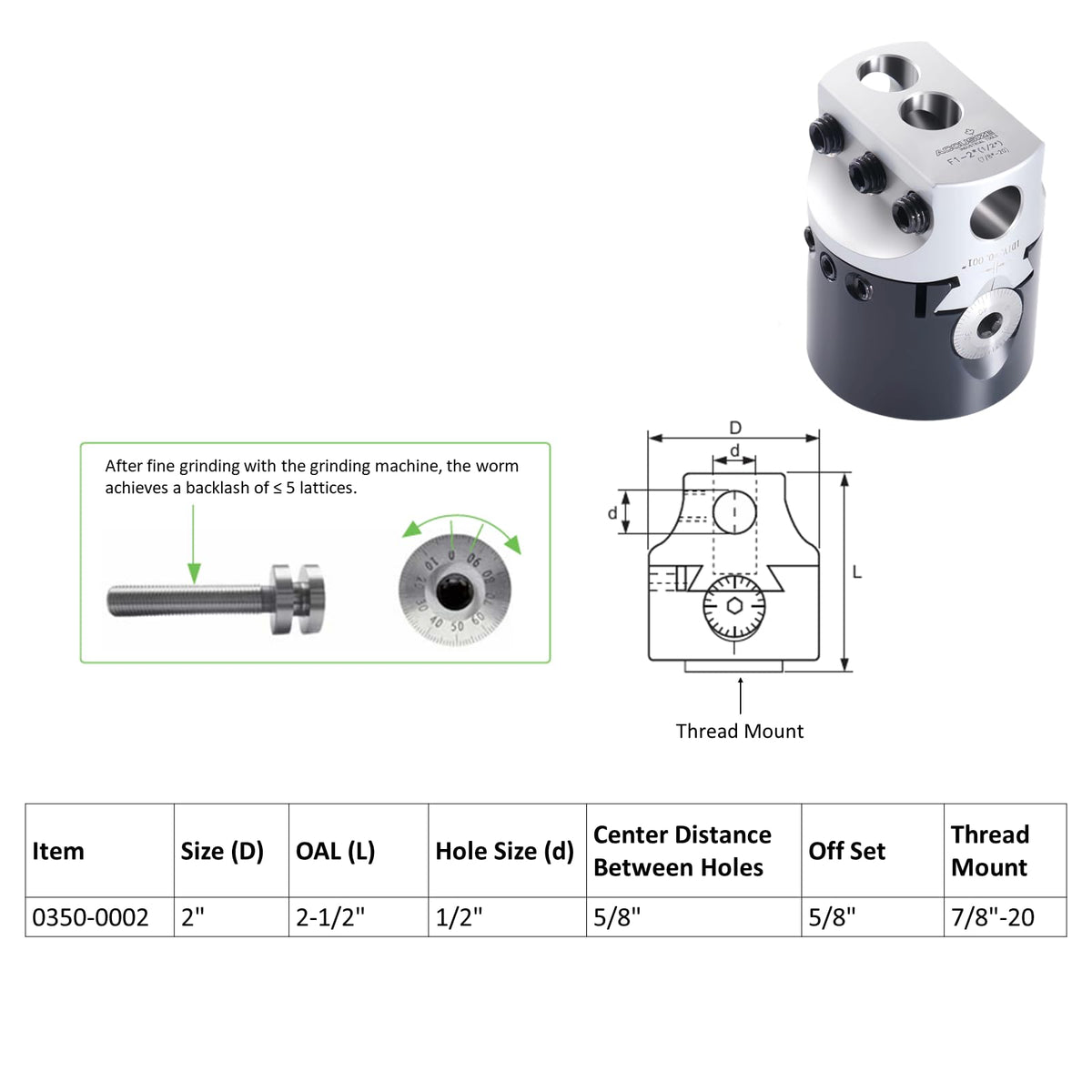 Accusize Industrial Tools Boring Head Hole Size Off Thread, 2 in, 0350-0002
