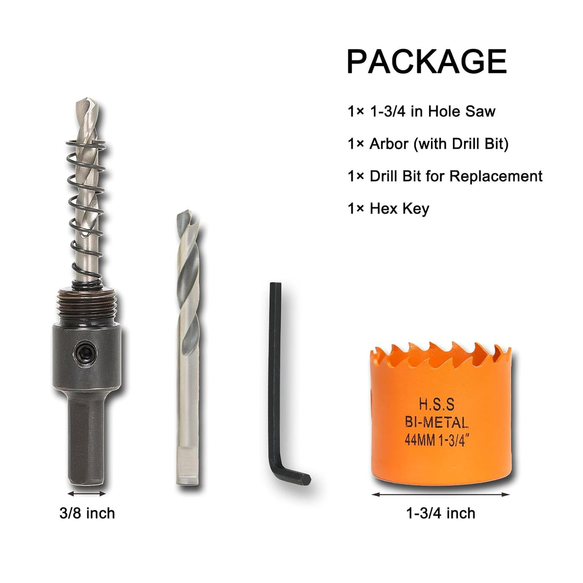 1-3/4 inch Hole Saw for Wood, Metal, Plastic & Drywall, with Arbor