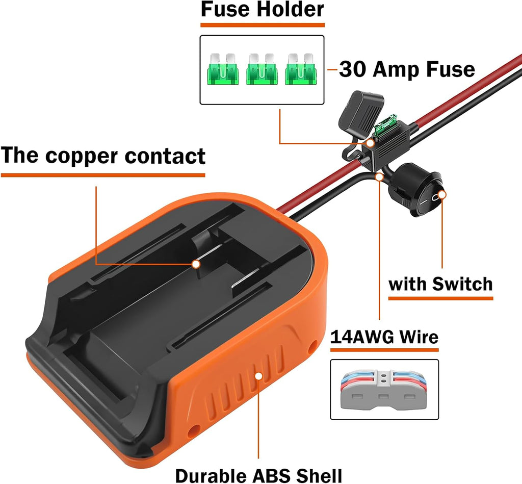 2PCS Power Wheel Adapter for Black and Decker 20V Hyper Battery DIY Adapter