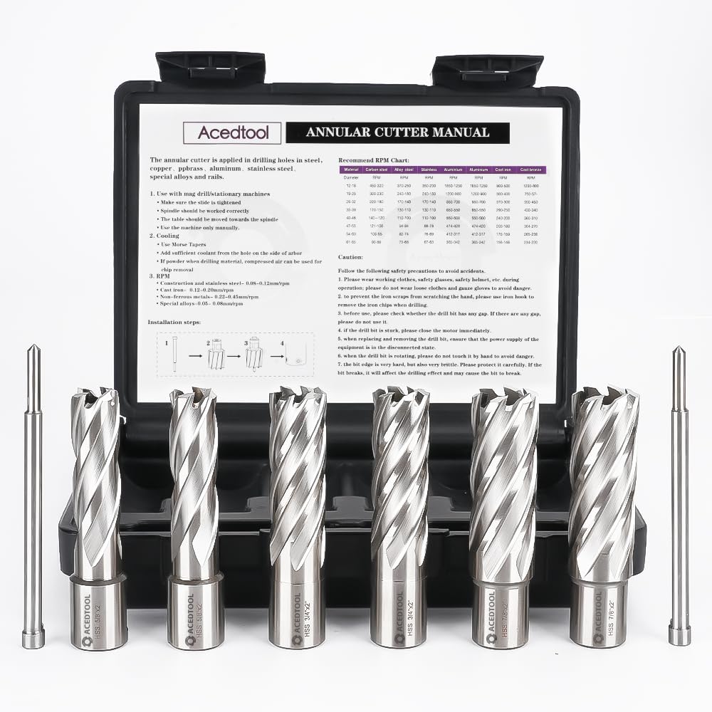 Annular Cutter Set, 6pcs, 5/8", 3/4", 7/8" Cutting Diameter