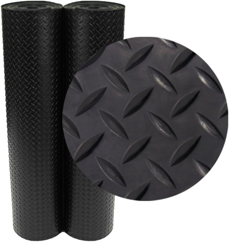 Diamond-Plate Rubber Flooring Roll - 3 mm x 4 ft x 7 ft Roll - Black