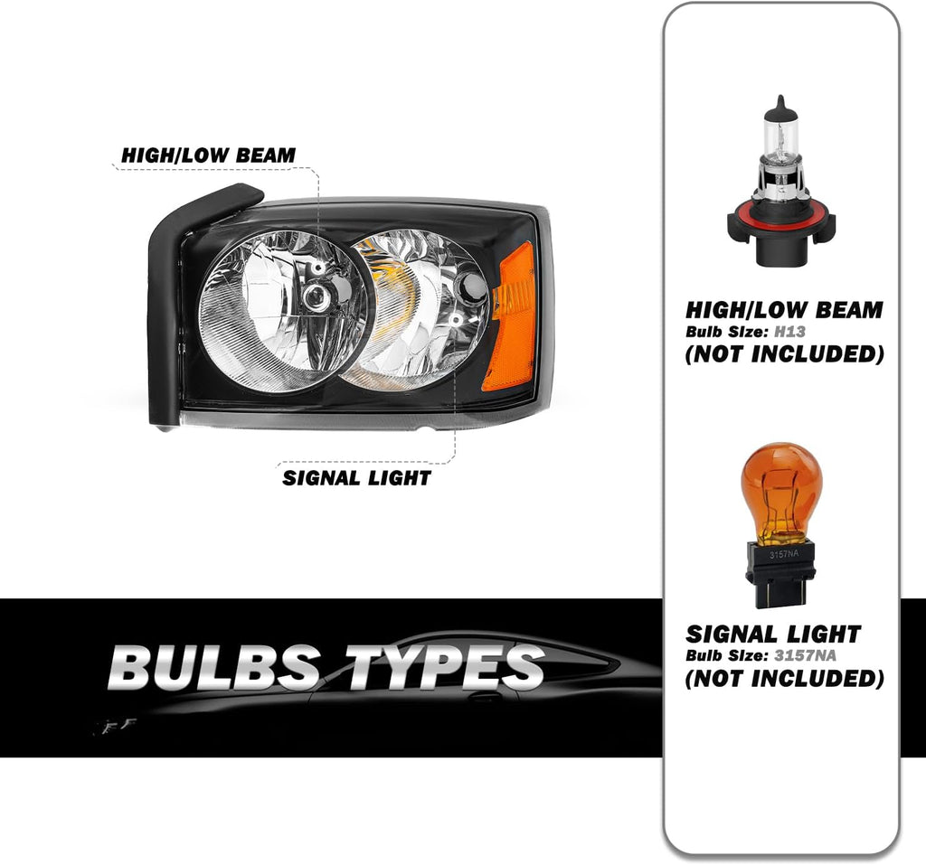 SOCKIR Halogen Headlight Assembly Fit for 2005-2007 Dodge Dakota