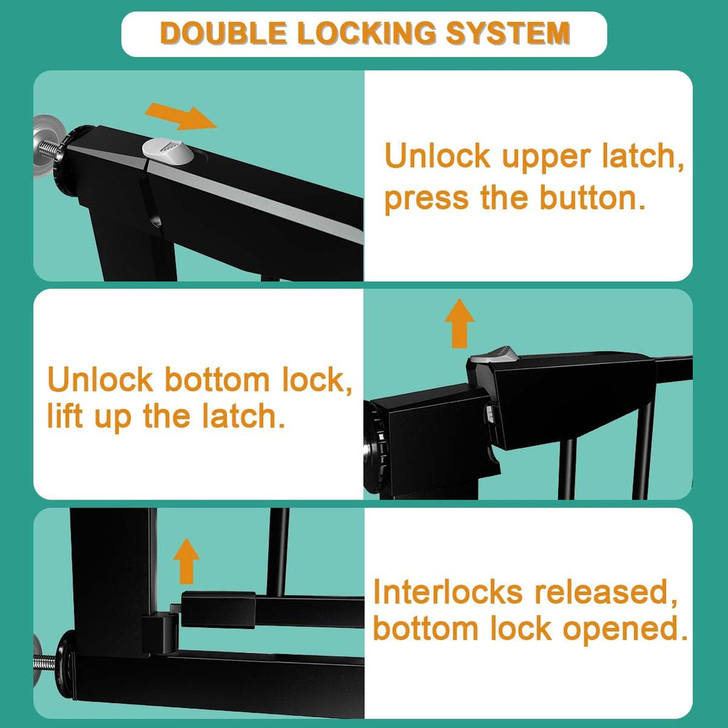 36" Tall x 22.8-25.5" Wide Extra-Tall & Extra-Wide Adjustable Hardware/Pressure-Mounted Pet & Child Safety Gate with Dual-Lock Walk-Through Swing Door for Stairs, Hallways & Wide Doorways
