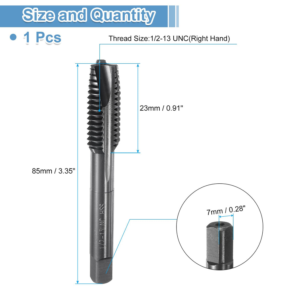 uxcell Spiral Point Thread Tap 1/2-13 UNC 2B, Nitride Coated Machine Screw Tap Tapping Bit Threading Repair Tool, M2 High-Speed Steel (HSS)