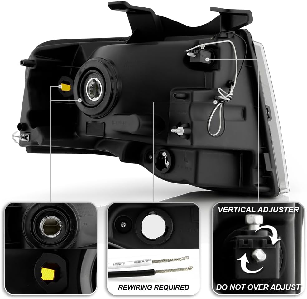 KEEKPO - For 2007-2014 Ford Expedition Upgrade Style Black Housing Headlights Headlamps Replacement Pair Set Left+Right