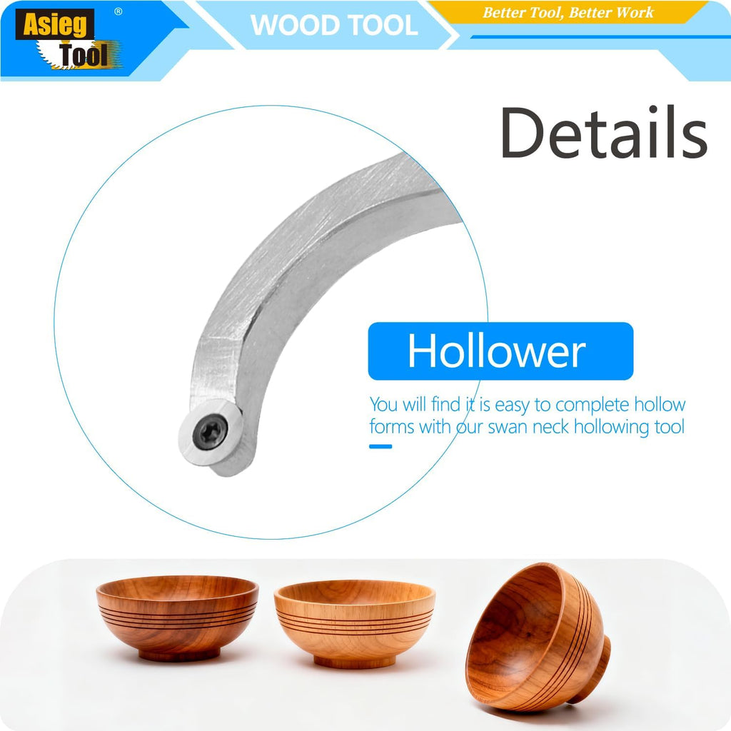 Swan Neck Hollower Carbide Tipped Wood Turning Tools Bended Lathe Chisel Tool Bar with Ci3 12mm Round Carbide Insert Cutter for Wood Hobbyist or DIY or Carpenter，19.68Inches
