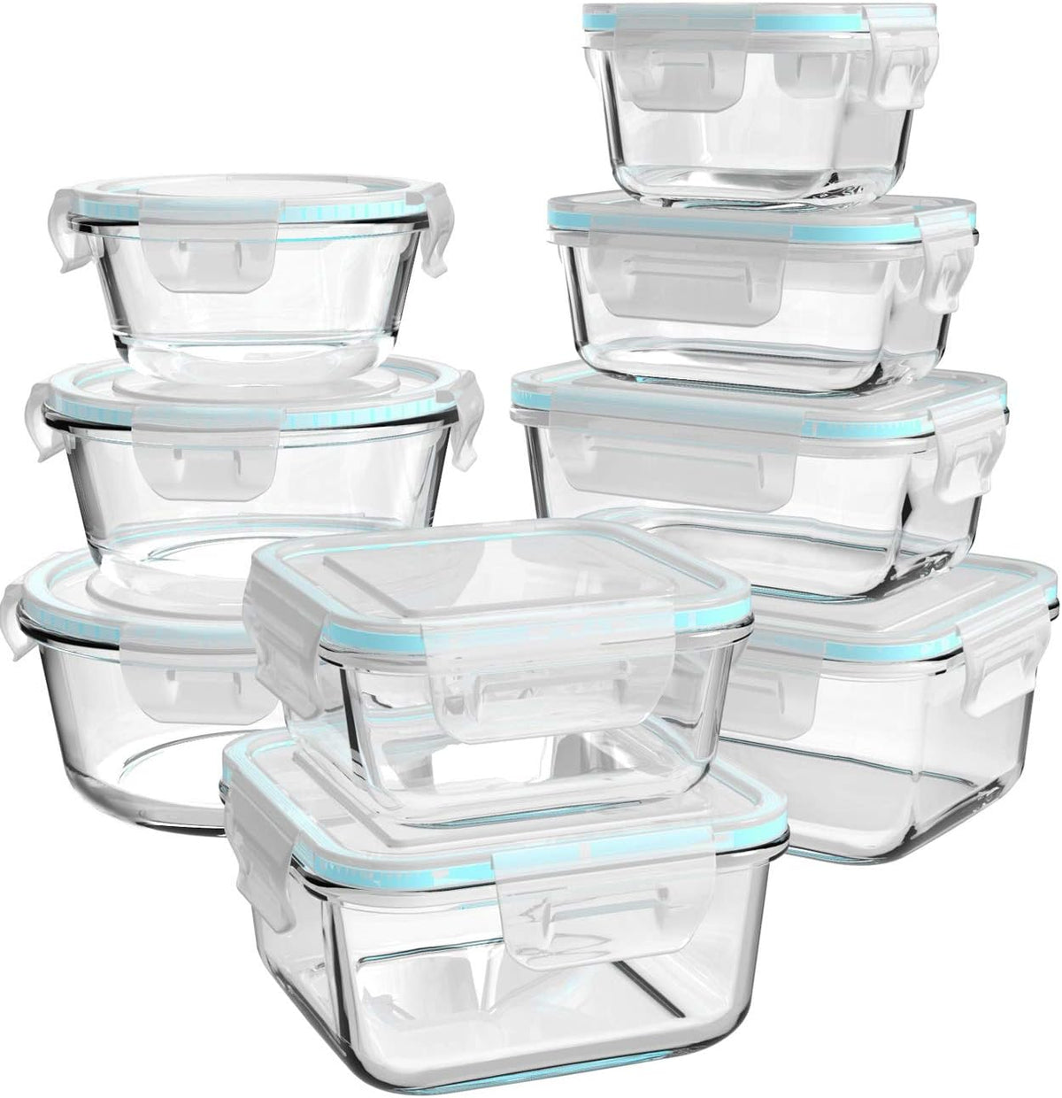 Glass Food Storage Containers with Lids, [18 Piece] Glass Meal Prep Containers Set, Airtight Leak Proof, Oven Freezer