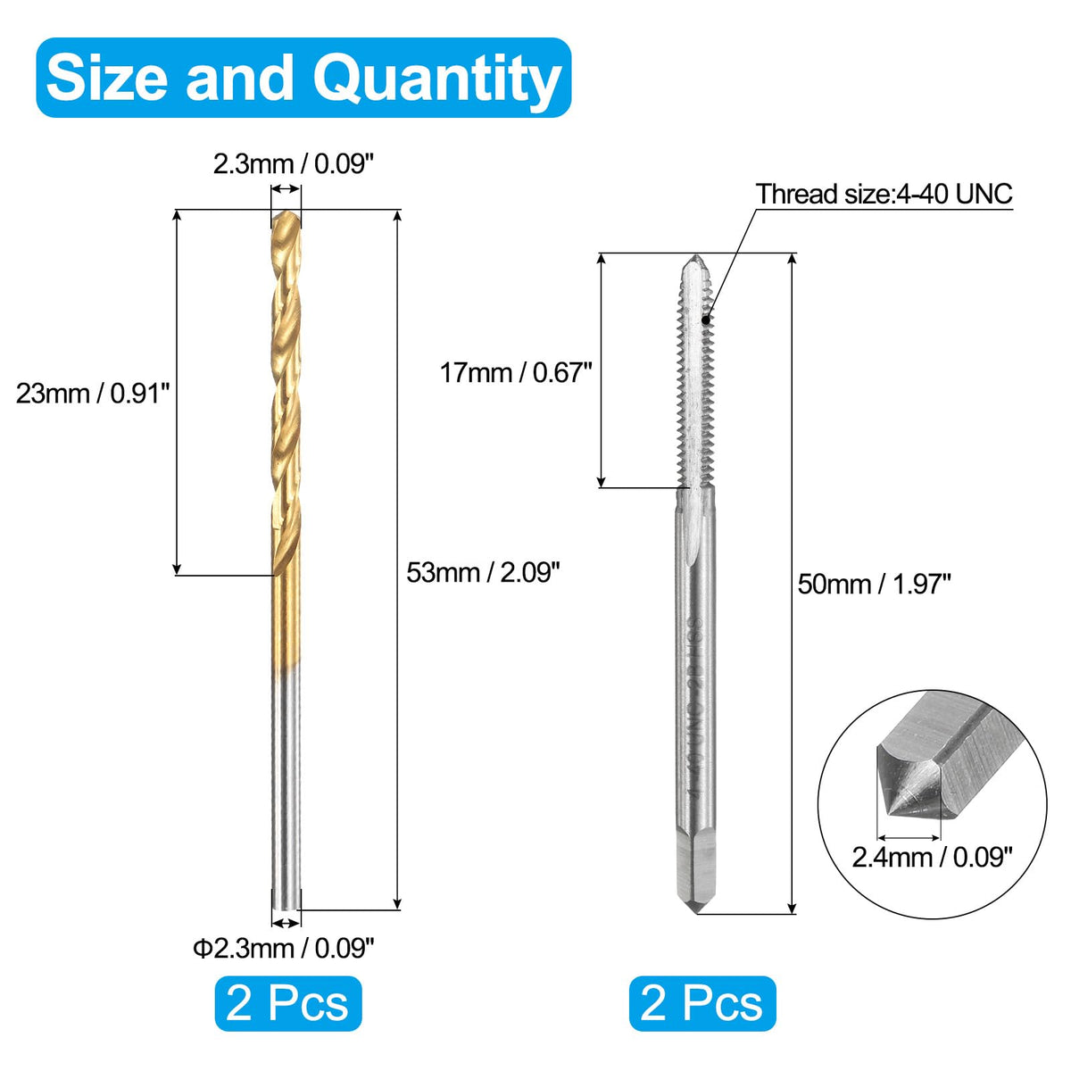 uxcell Tap and Drill Bit Set,Uncoated/Titanium Coated HSS-6542