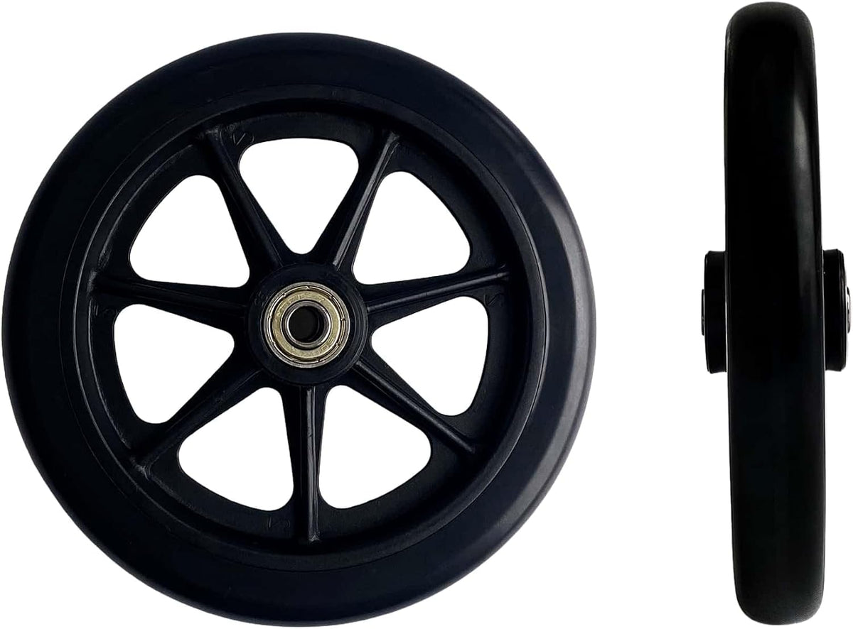 6" Black Walker Replacement Wheel, Hard Rubber, Fits Rollator