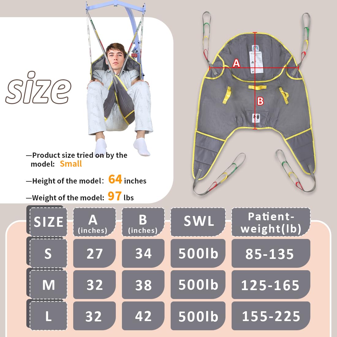 Patient Lift Divided Leg Sling with Head Support, Full Body Mesh Transfer Sling, 500 lb Safe Working Load, Compatible with Most Patient Lift Systems