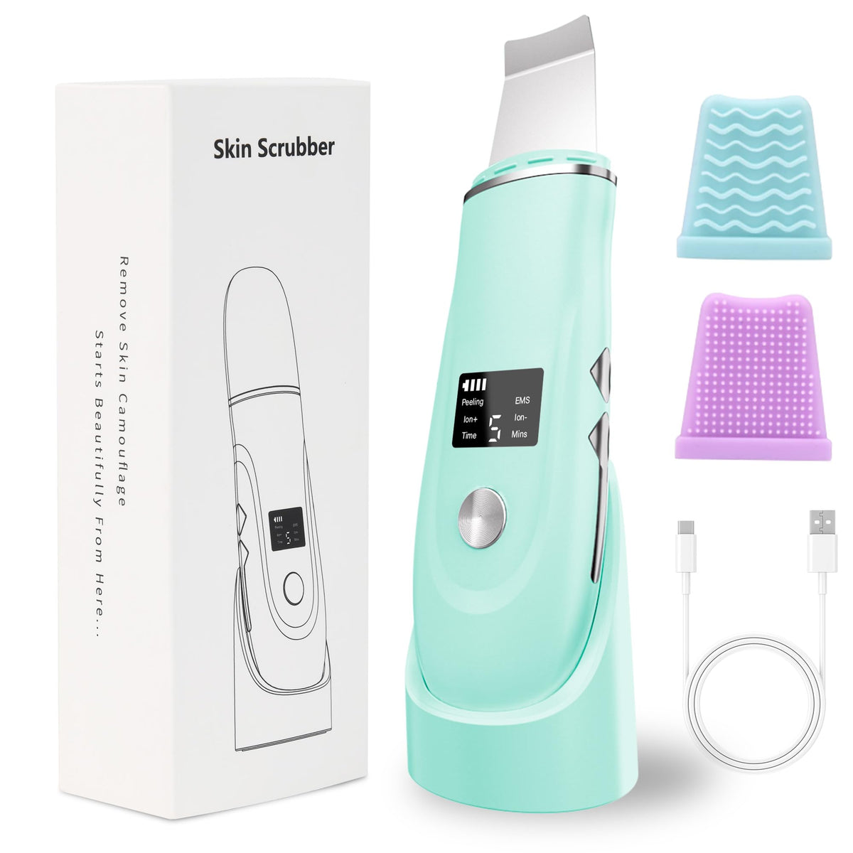 Face Scrubber Skin Spatula - Blackhead Remover Deep Cleansing Tool for Pore Extraction, 4-in-1 Fast Charging Dock