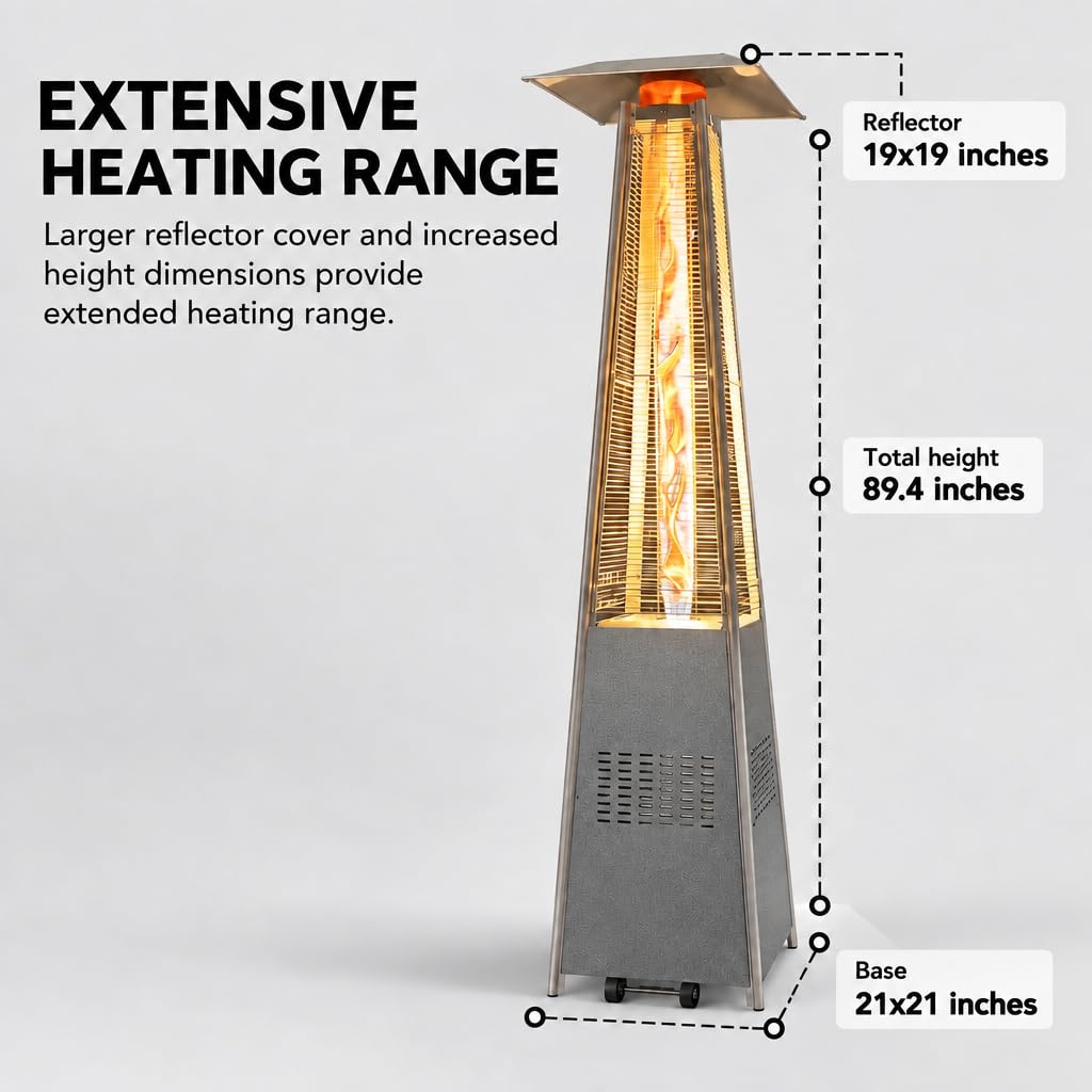 48,000 BTU 89" Pyramid Patio Heater, Propane Outdoor Heater, Gray