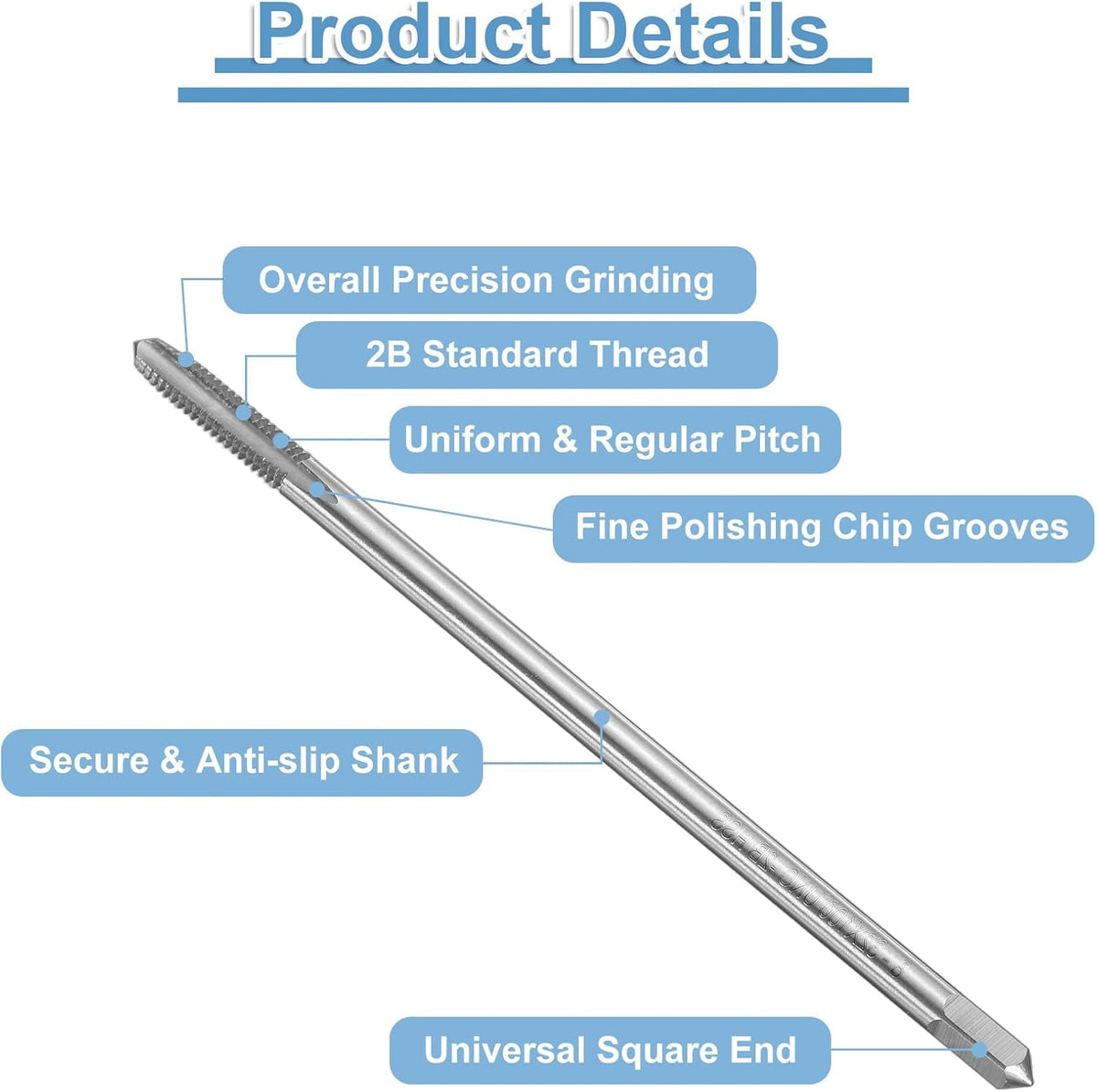 uxcell 2pcs Straight Flute Screw Taps 8-32 UNC 2B Thread 4" Extra Long HSS6542 Machine Threading Milling Tap Tapping Tools