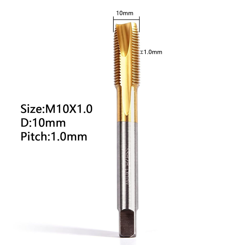 1pcs M10 x 1.0 Spiral Point Tap,M2 HSS Titanium Coated, Spiral Point Plug Threading Tap,Metric Tapping Bit for Thread Repair (M10 x 1.0)