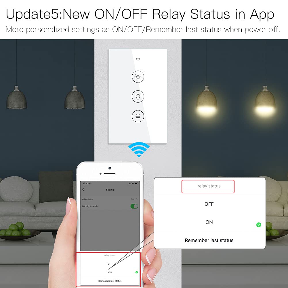 WiFi Smart Dimmer Switch, Glass Panel Wall Light Switch，2.4GHz