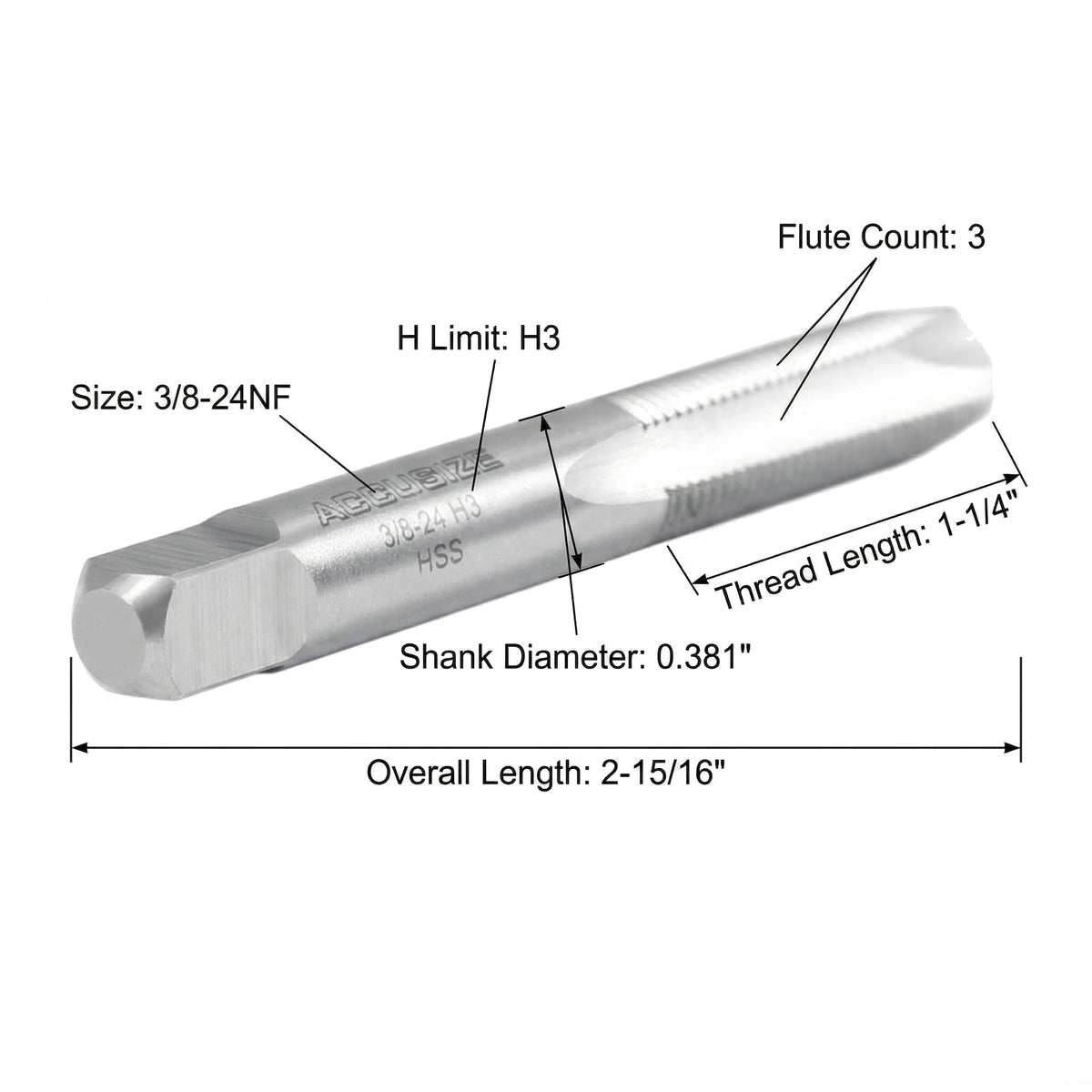 Accusize Industrial Tools Spiral Point Tap, 3/8-24NF, SPT-3/8-24x5