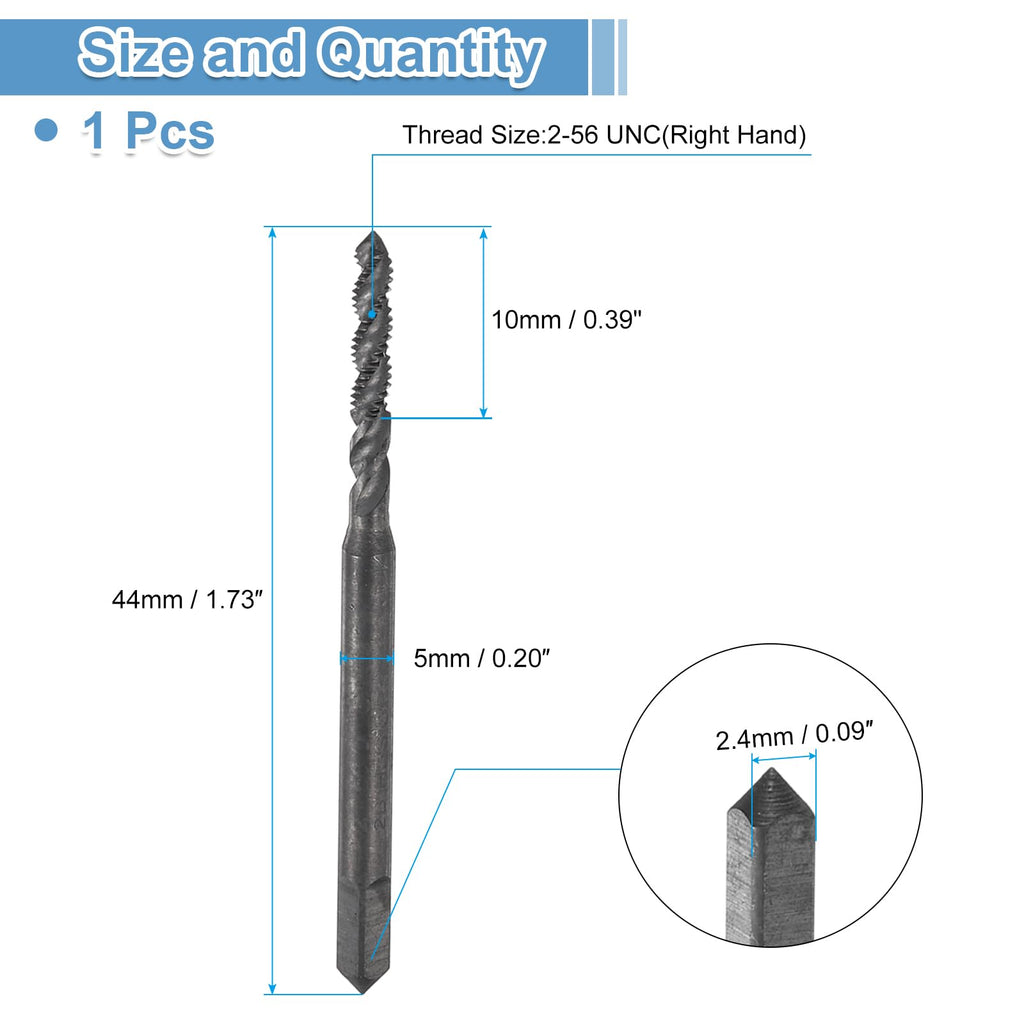 uxcell Spiral Flute Thread Taps 2-56 UNC 2B Machine Threading Tap Bit, Nitrided Coated Screw Tapping Repair Tool, M2 High-Speed Steel (HSS)