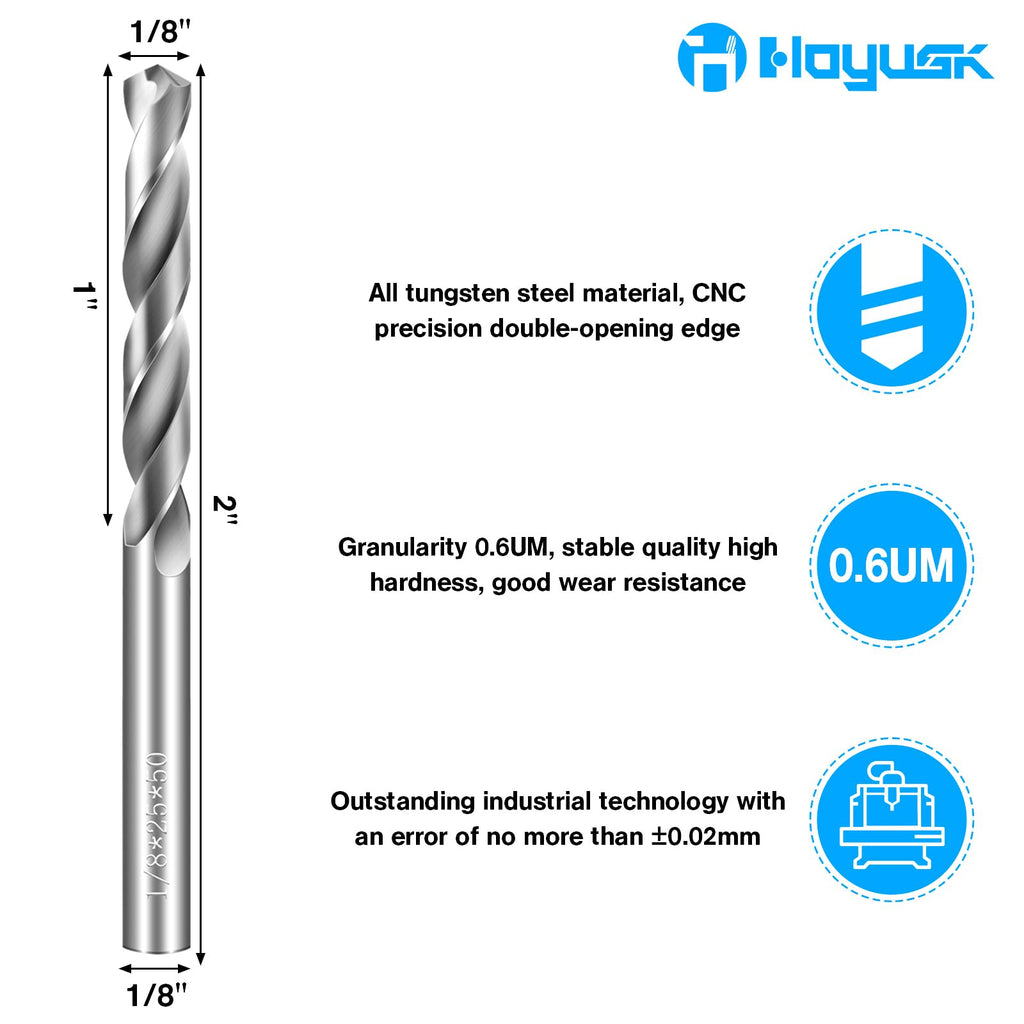 1/8" Drill Bits Solid Carbide Drill Bits, Tungsten Carbide Drill Bit Set, Metal Drill Bit Set for Stainless Steel Hardened Steel Cast Iron Alloy Copper, 5 Pcs