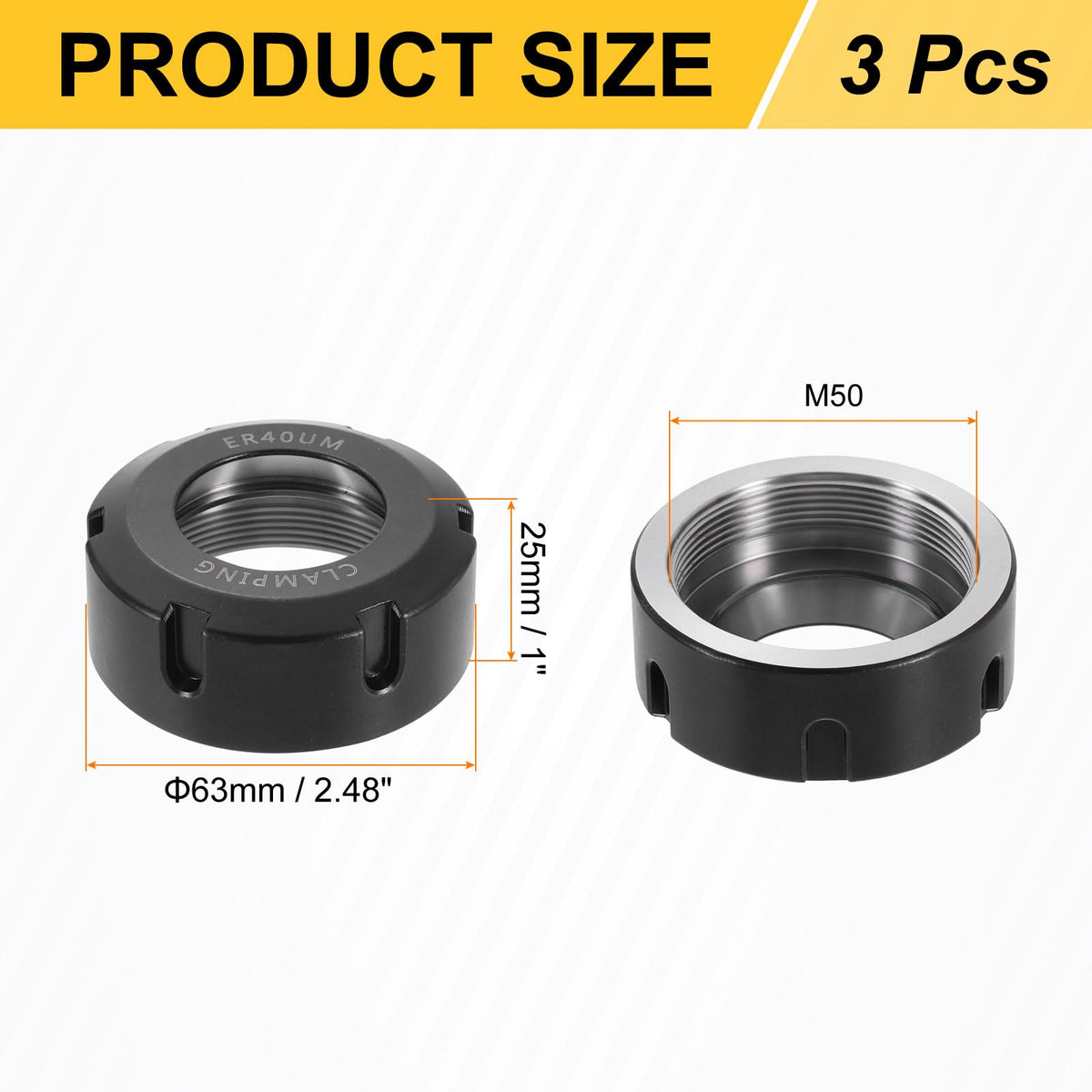 uxcell 3pcs Clamping ER40UM(M50) Collet Clamping Nuts for CNC Milling Chuck Holder Lathe