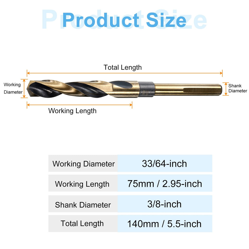 HARFINGTON Twist Drill Bit 33/64" Dia High-Speed Steel 4341 Metric Drill Bits 5.9" Overall Length with Black & Gold Oxide Coating for Drilling Hard Metals, Stainless Steel, Alloy Steel