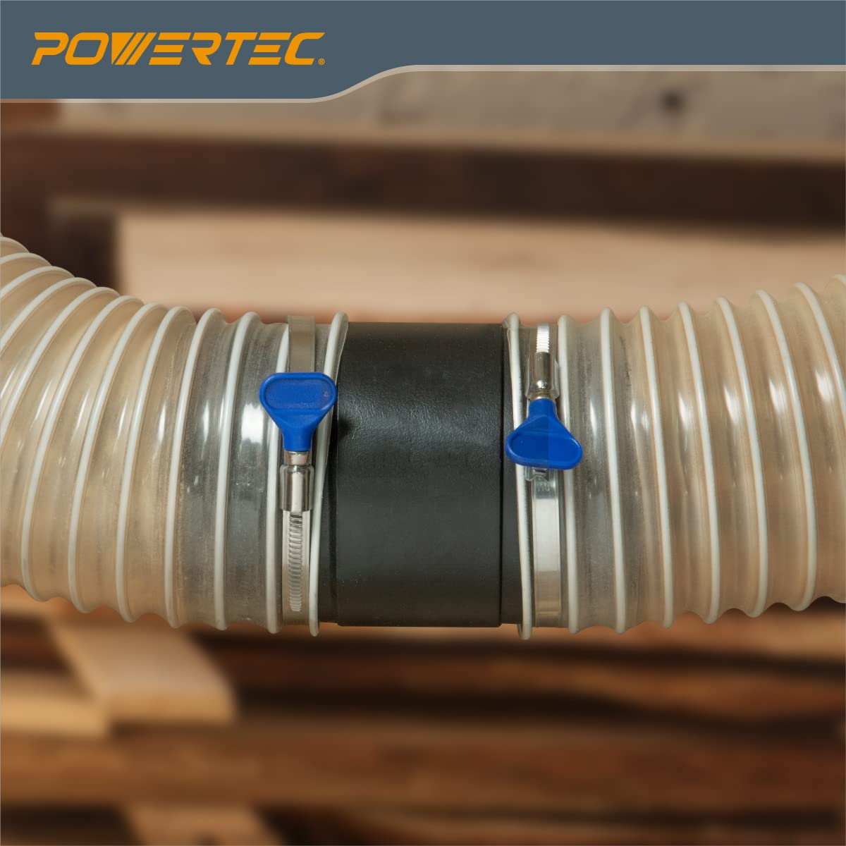 POWERTEC 70123W 4-Inch Dust Hose Connector w/Quick Connect Splice Adapter, ABS Plastic, 1PK