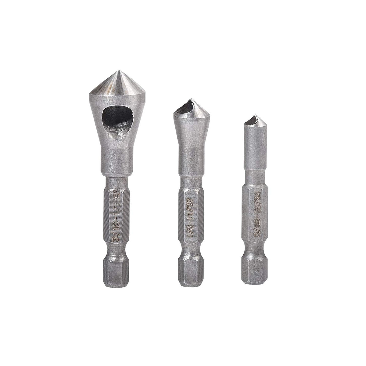 Countersink Deburring Tool Set Drill Bits 1/4 Hex Shank Chamfer Wood Countersink Deburring Drill Bit Tool 5/64 1/8 3/16 (Set of 3)