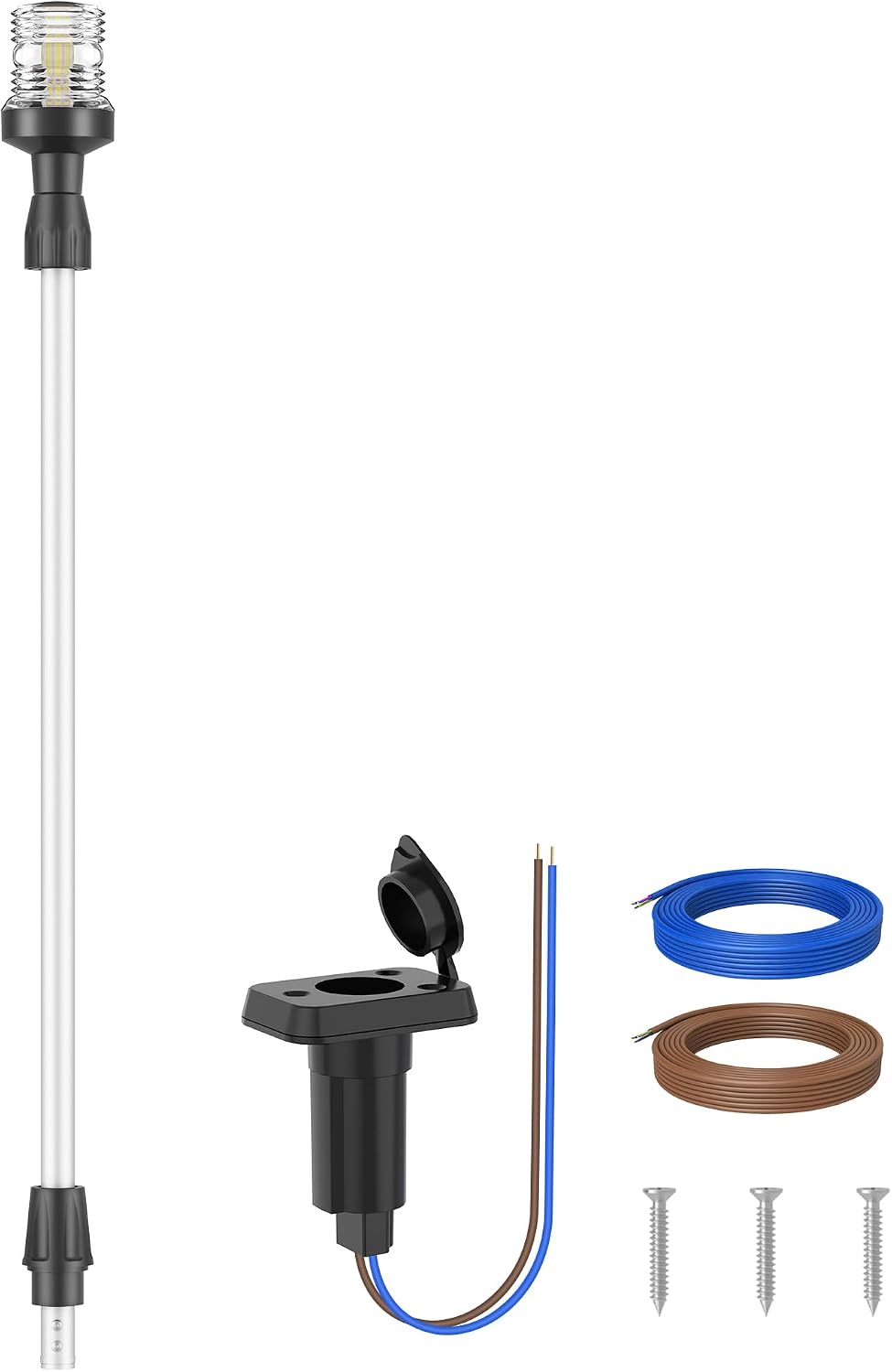 Obcursco Boat Stern Lights, 27"-48” Telescoping Pole Anchor Light with Base