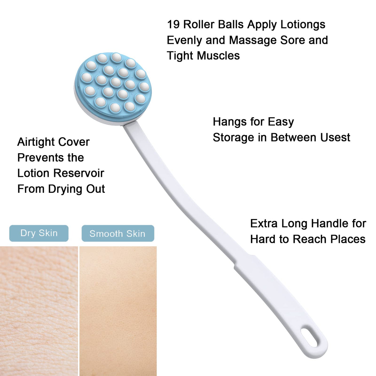 Back Lotion Sunscreen Applicator, Massager by Body Long Self-Handhled Easy Reach for Cream, Shower Gel on Back, Legs