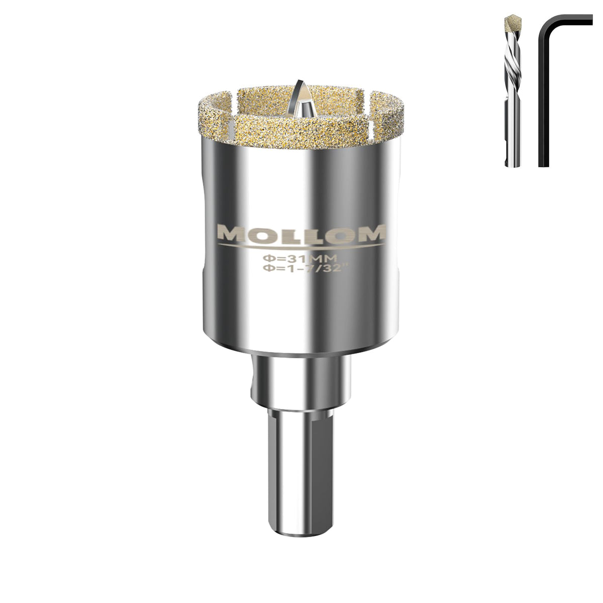 MOLLOM 1-7/32" (31mm) Diamond Hole Saw with 2 Pilot Drill Bit