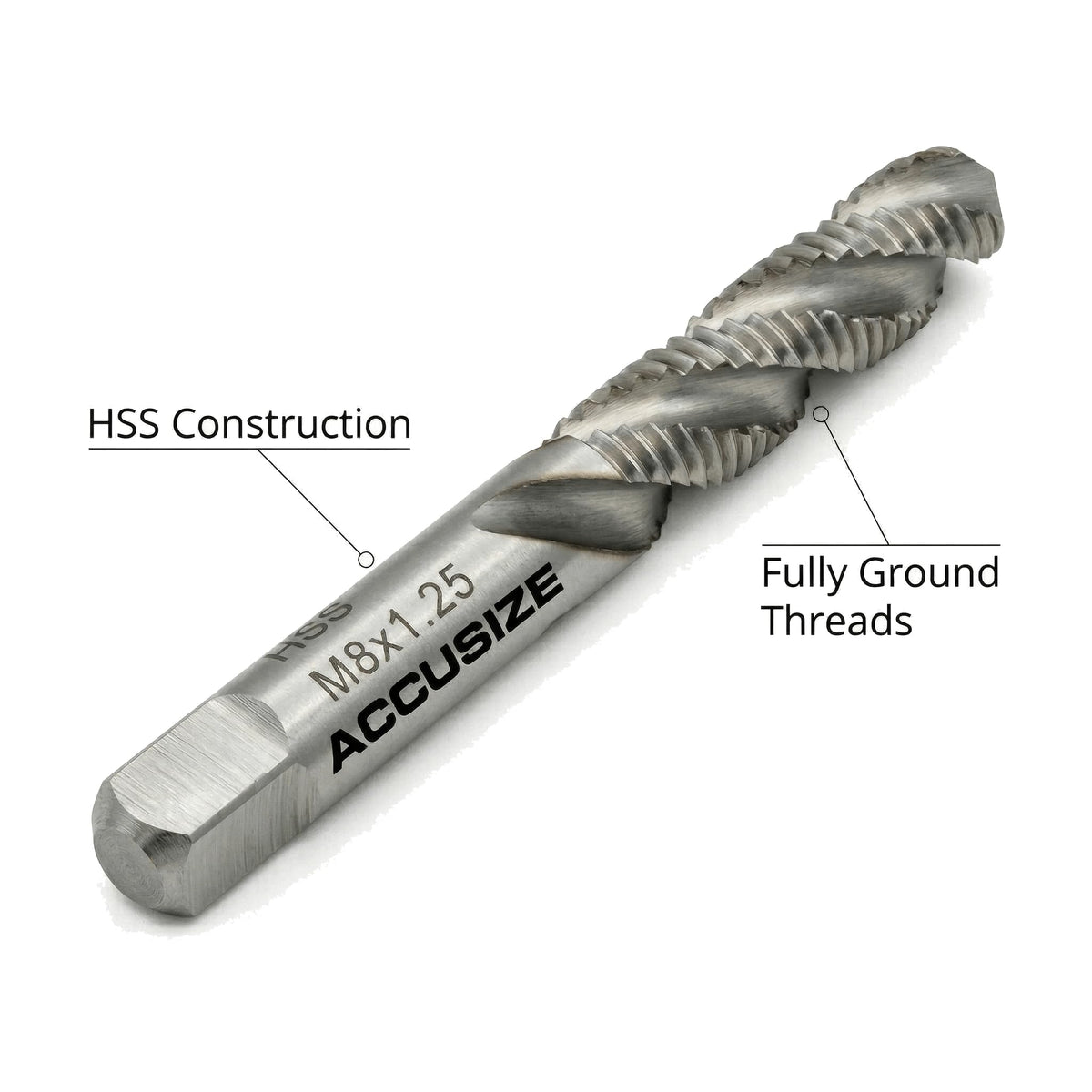 Accusize HSS Spiral Flute Tap Set, M8 x 1.25, 10 Pcs