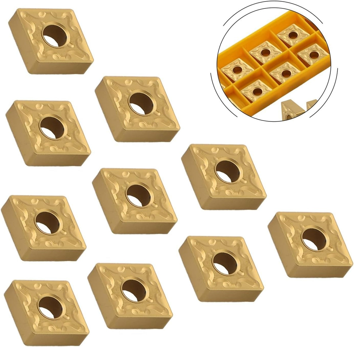 CNMG120408 MA Carbide Turning Inserts 10pcs, External CNC Tool Inserts for Metalworking, Gold Coated Indexable Inserts Compatible with CNMG 432