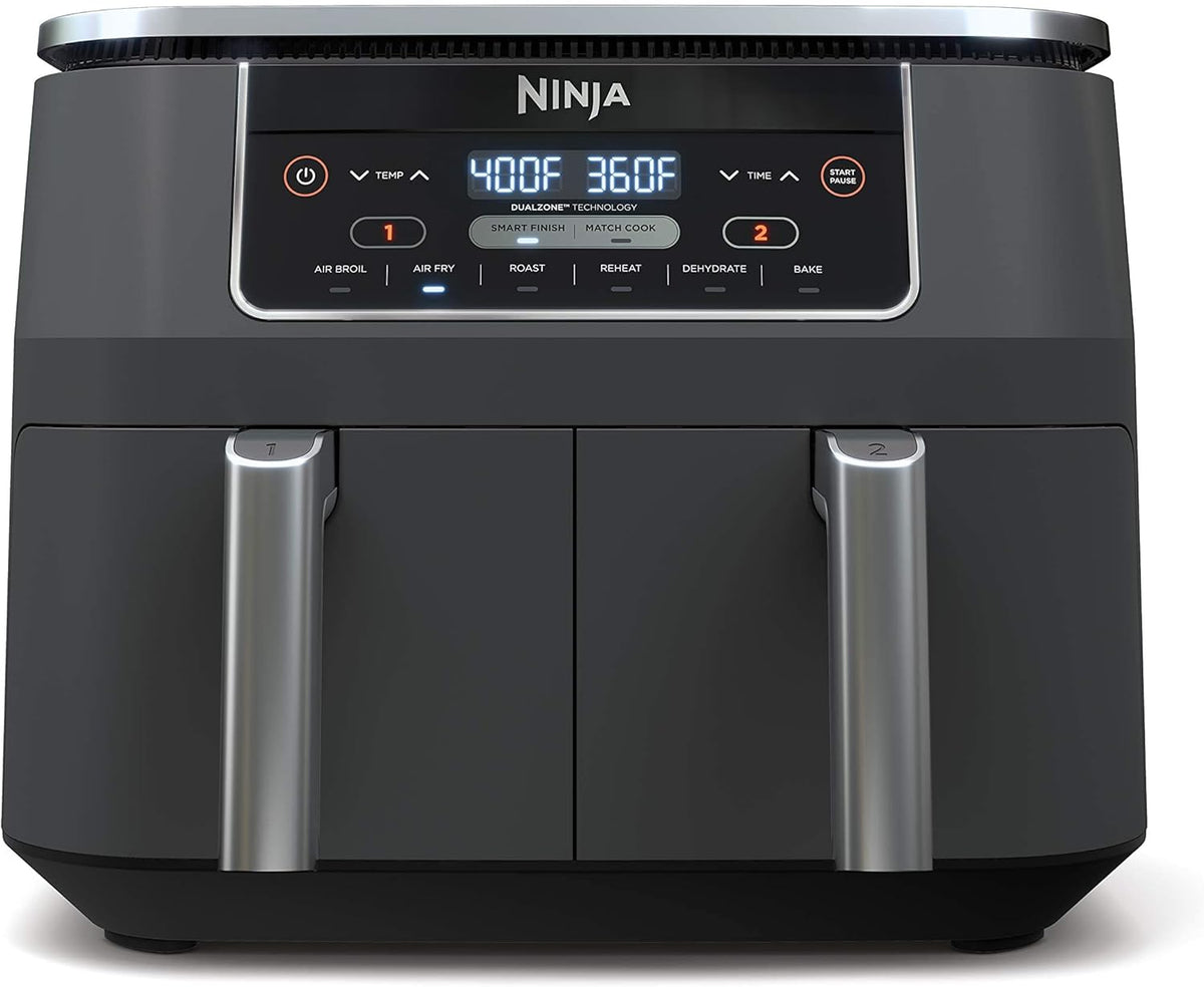 Ninja DZ201 Foodi 8 Quart 6-in-1 DualZone 2-Basket Air Fryer with 2 Independent Frying Baskets, Match Cook & Smart