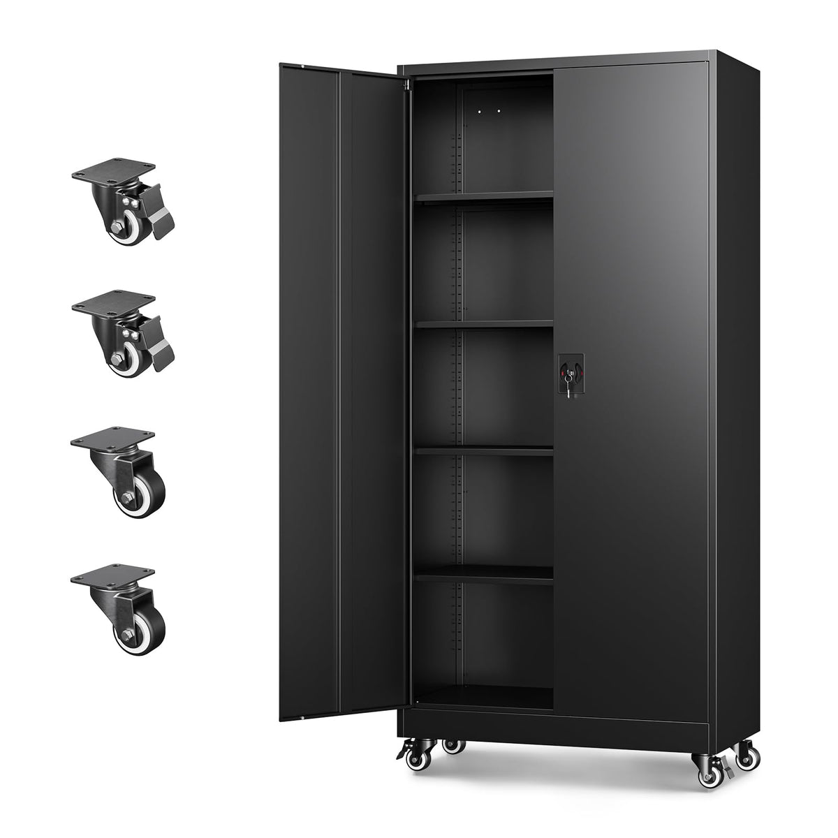 Metal Garage Storage Cabinets with Wheels,Steel Tool Cabinets Lock Door and Adjustable Shelves for