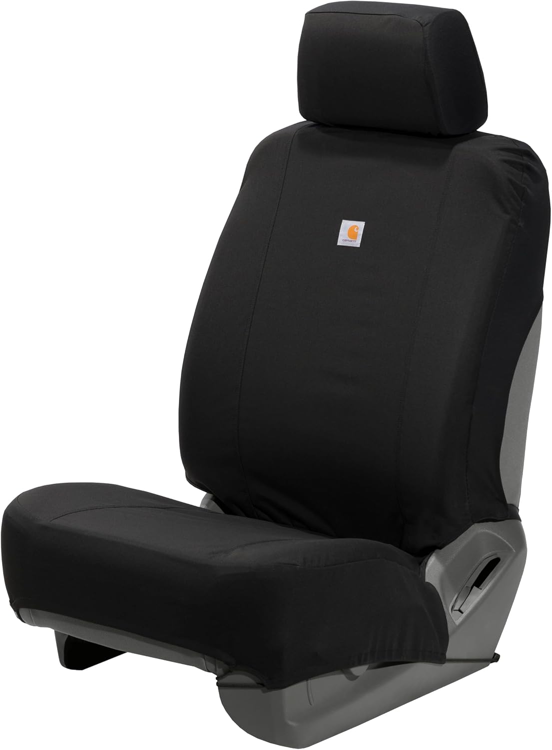 Universal Nylon Duck Canvas Fitted Bucket Seat Cover, Durable Seat Protection with Rain Defender, Single, Black