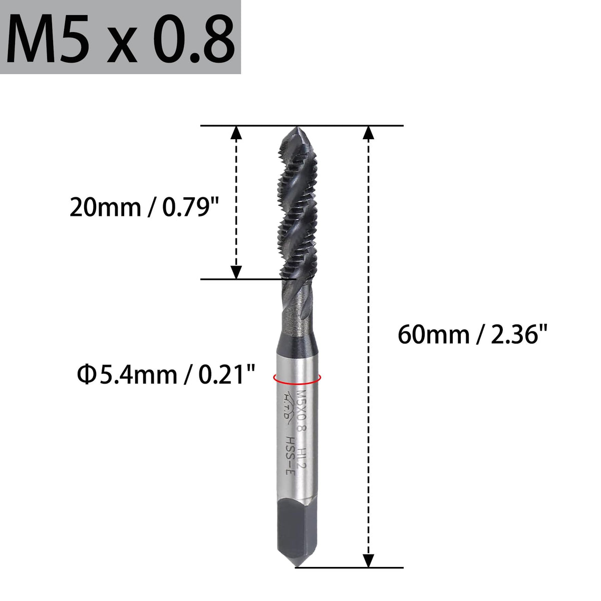 LEPEVNEY M5 x 0.8 Thread Tap Drill Bits M5 Machine Taps, Spiral Flute Thread Tap, Metric Machine Threading Tap HSS Nitriding Coated H2 Tolerance, 2PCS