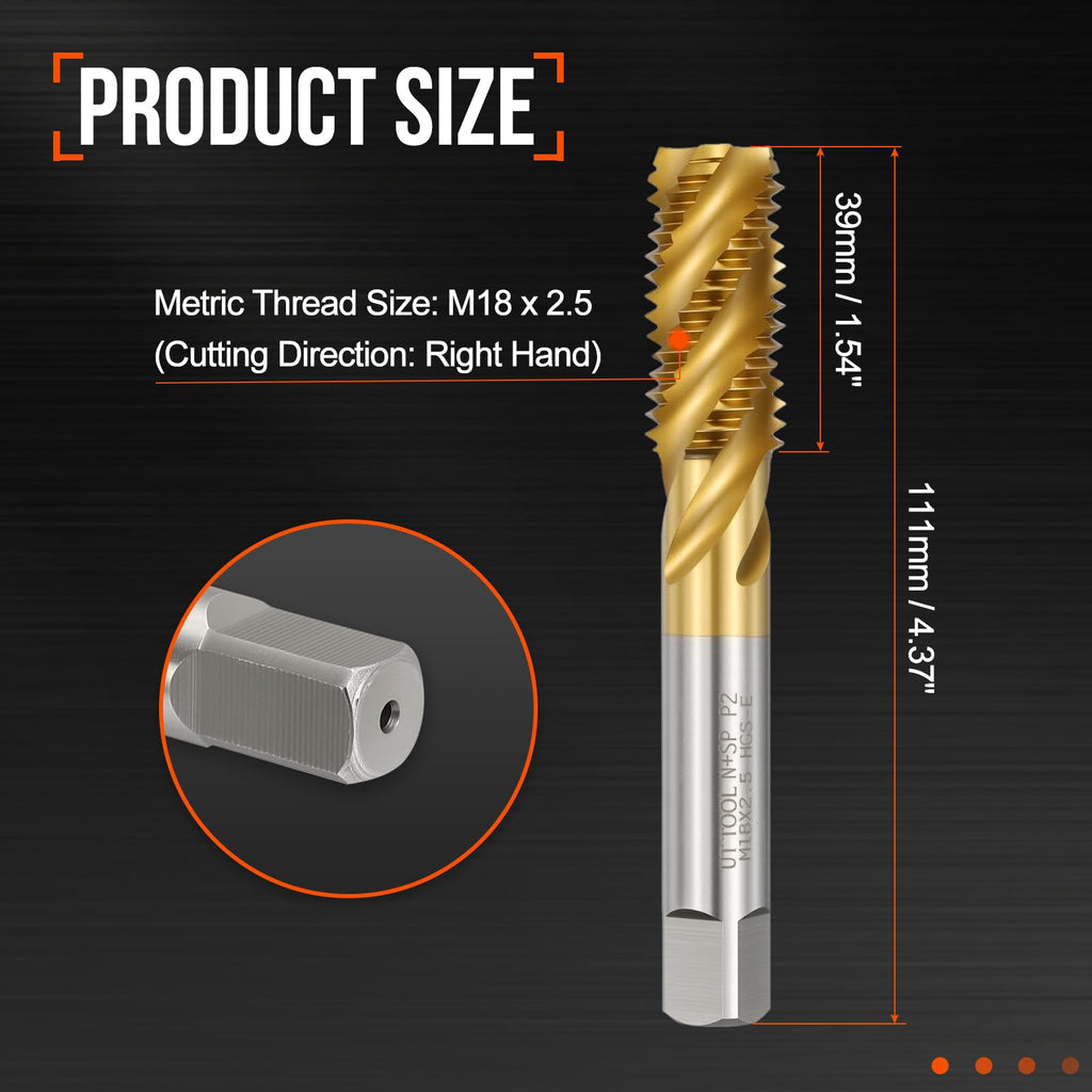 Workkyma M18 x 2.5 Spiral Flute Thread Tap M2 High Speed Steel Titanium