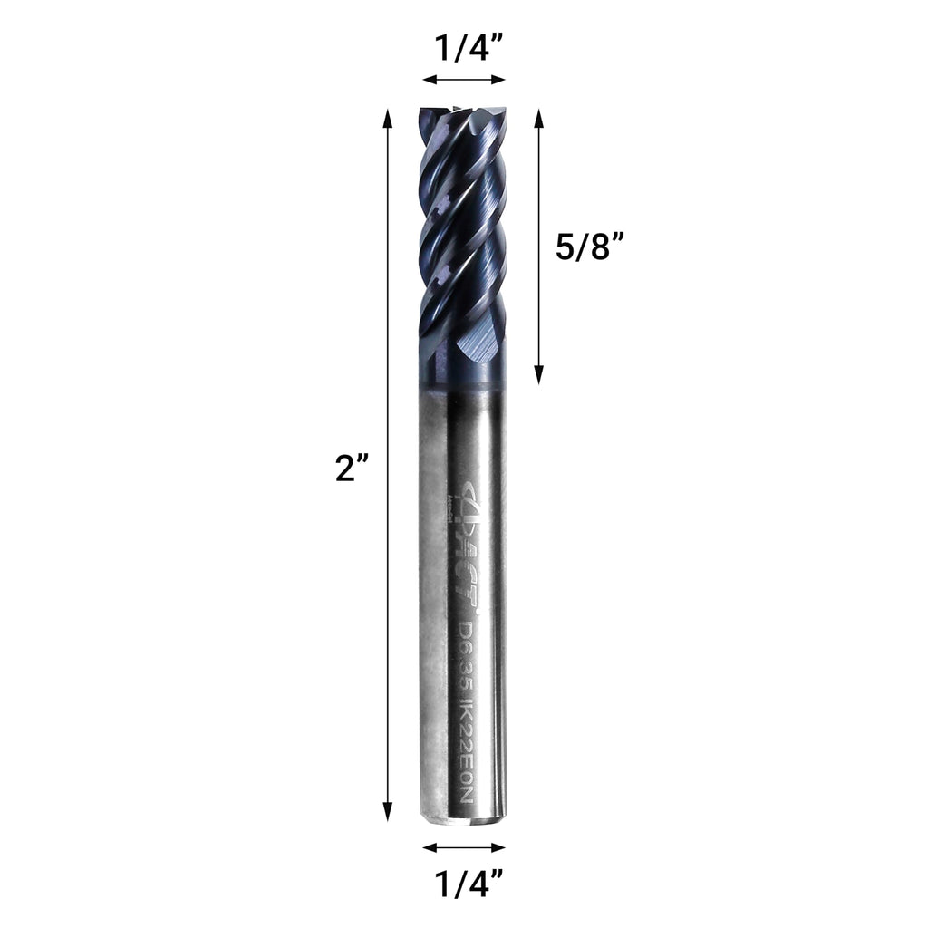 ACCUCUT I4KES 1/4” Carbide Square End Mill - 4 Flute Milling Bit for Steel, Forge Steel, Copper, Alloys & Materials < HRC 50-45 Degree Helix, AlTiCrN Coating CNC Router Bit